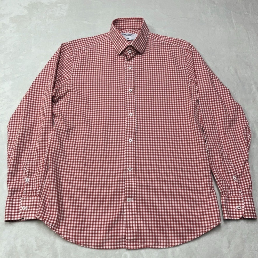 Spier & Mackay‎ Shirt Men's 16.5 Slim Red White Gingham Button Up Long Sleeve